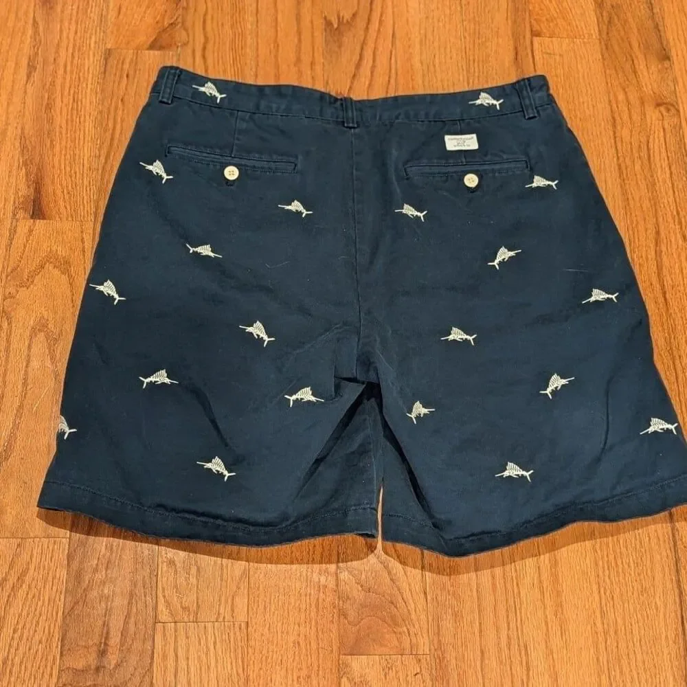 Coastal Fishermam Preppy Vineyard Vines Marlin Embroidered Club Shorts 36 Navy